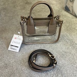 Clear satchel or crossbody with detachable strap and textured trim
